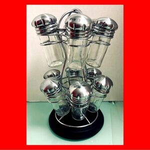 2 Tier Stainless Steel Revolving Carousel Spice Rack Tower with Jars /SpaceSaver